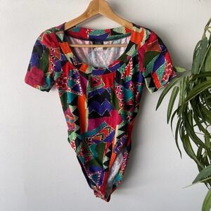Retro Judy Knapp Bodysuit Womens Small Colorful ShortSleeve Groovy Funky ArtDeco